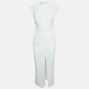 Itmfl White Sequin Draped Sleeveless Long Dress S